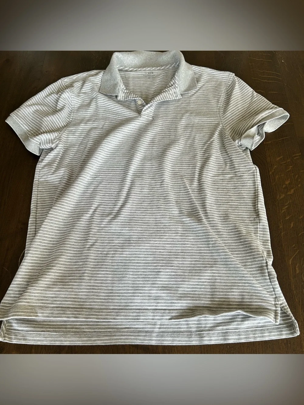 J. Crew light gray white striped flex pique polo